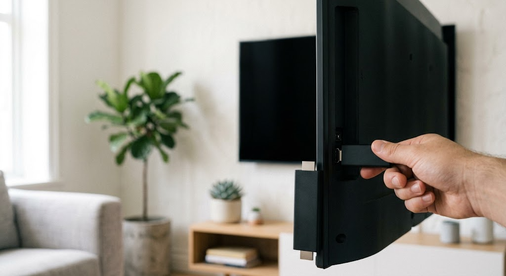 Plugging a streaming device into a Smart TV as part of an IPTV USA setup